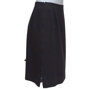 HERMES Skirt Wool Dark Brown Straight Cut Classic Leather Zipper Sz 40 VINTAGE